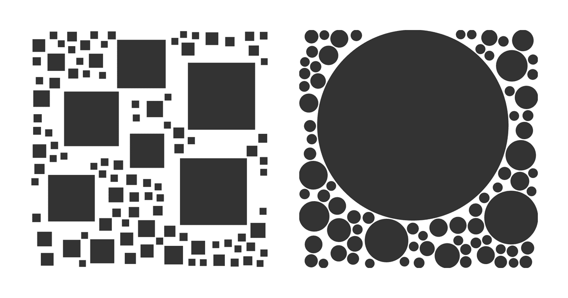 Circles and squares packed into a rectangle