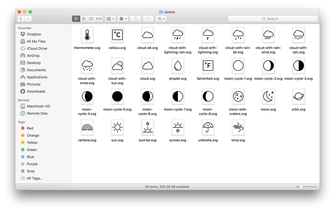 folder full of SVG icon files